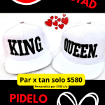 Gorras blancas King y Queen para regalo del 14 de febrero
